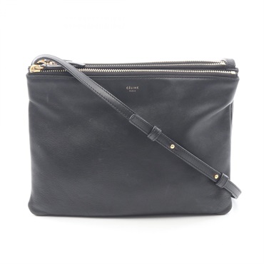 CELINE TRIO LARGE Shoulder Crossbody Bag leather Black Used Women