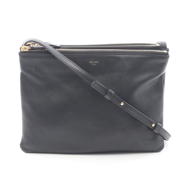 CELINE TRIO LARGE Shoulder Crossbody Bag leather Black Used Women