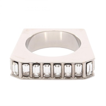 SAINT LAURENT PARIS Ring Stainless Steel Rhinestone Used Unisex US Size 6