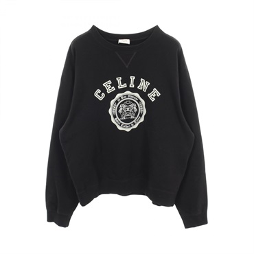 CELINE College logo flock print crew neck sweat cotton Black #XXL Used mens