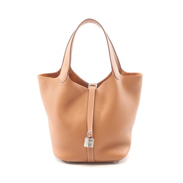 HERMES Picotin Lock MM Handbag K Taurillon Clemence Gold SHW Women