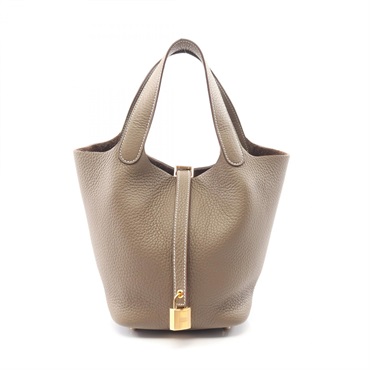 HERMES Picotin Lock PM tote bucket Handbag K Taurillon Clemence Etoupe Grey GHW