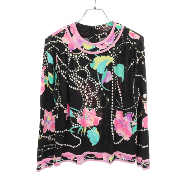 LEONARD FASHION Floral print long sleeves T-shirt wool silk Multi #42 Used Women