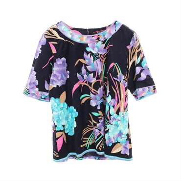 LEONARD FASHION Floral T-shirt cotton Navy Purple Multicolor #42 Used Women