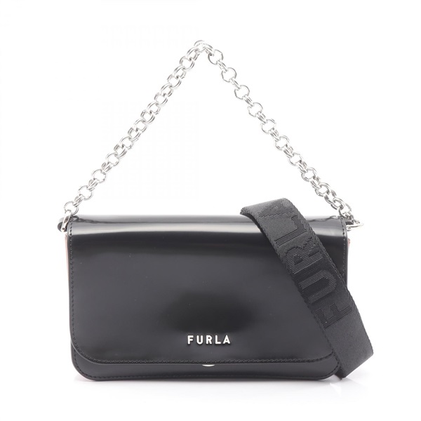 Furla Splendida Chain Shoulder Crossbody Handbag leather Black SHW Used Women