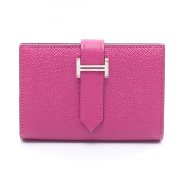 HERMES Bearn mini Card Case Holder Wallet Epsom leather Rose purple SHW Used A