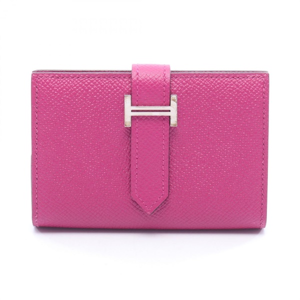 HERMES Bearn mini Card Case Holder Wallet Epsom leather Rose purple SHW Used A
