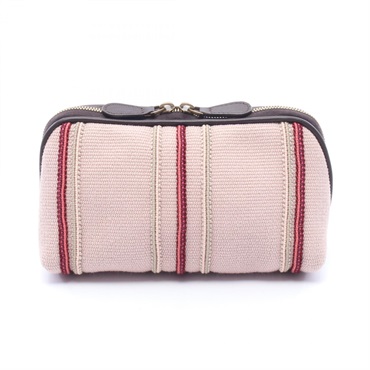 BOTTEGA VENETA Pouch Bag 132534 canvas leather Pink Brown Multicolor Used Women