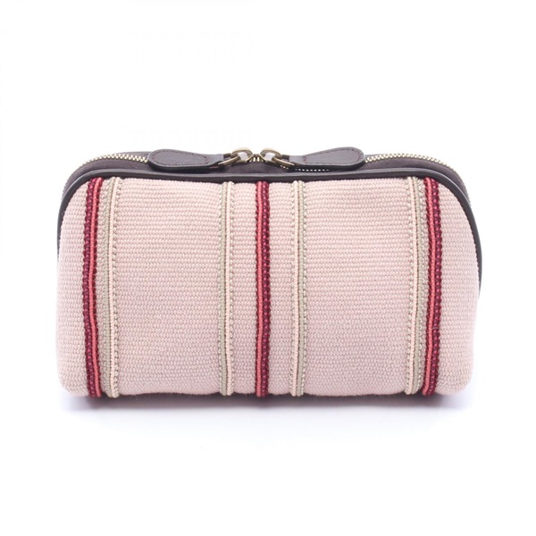 BOTTEGA VENETA Pouch Bag 132534 canvas leather Pink Brown Multicolor Used Women