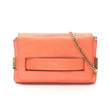 Chloe ELLE Chain Shoulder crossbody Bag Leather Orange Used Women