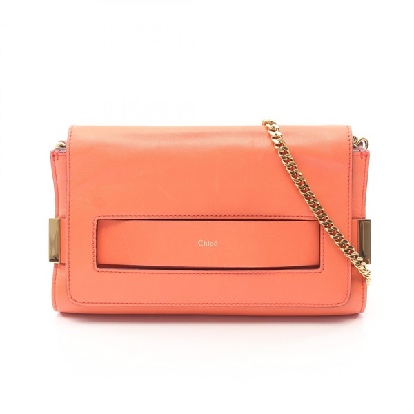 Chloe ELLE Chain Shoulder crossbody Bag Leather Orange Used Women