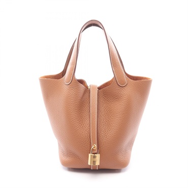 HERMES Picotin Lock PM Tote Handbag Clemence leather Brown Gold GHW Women G