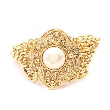 CHANEL Bracelet Gold Plated Artificial pearl White Used Women CC Coco