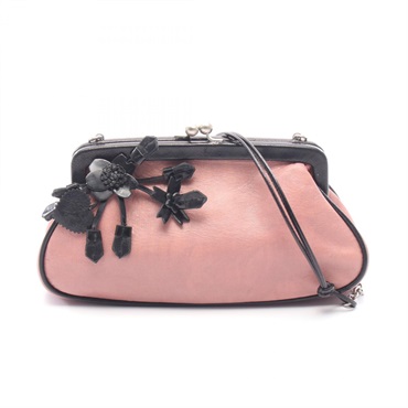 PRADA Triangle logo Chain Shoulder Bag leather Pink Black Used Women