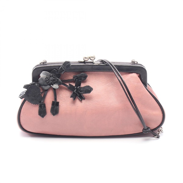 PRADA Triangle logo Chain Shoulder Bag leather Pink Black Used Women