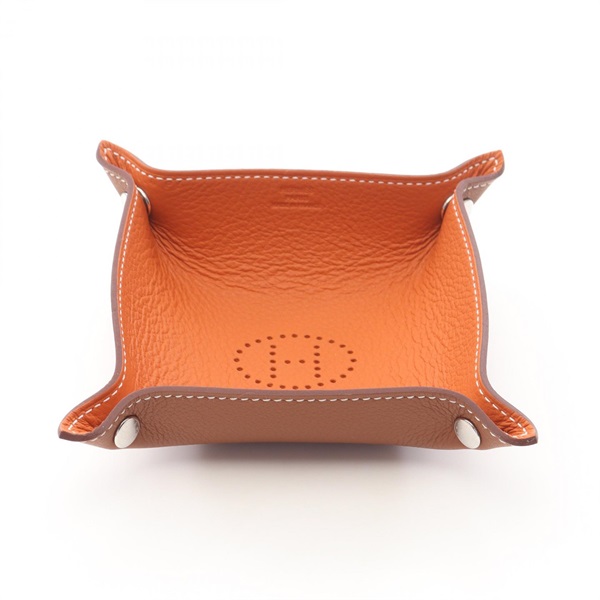 HERMES Vide Poche Mini Catchall Tray Case leather Orange Brown Used Women B