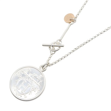 HERMES Ex Libris long Necklace pendant 18KPG Rose Gold Silver925 Used