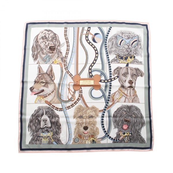 HERMES Carre70 JOUR DE CASTING Scarf Silk Beige Multicolor Used Women
