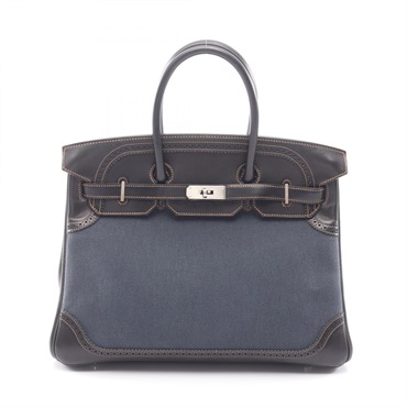 HERMES Birkin 35 Gillies Handbag P Toile H Evercalf Navy Black Denim fonce SHW