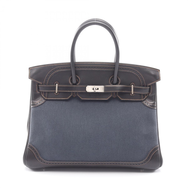 HERMES Birkin 35 Gillies Handbag P Toile H Evercalf Navy Black Denim fonce SHW