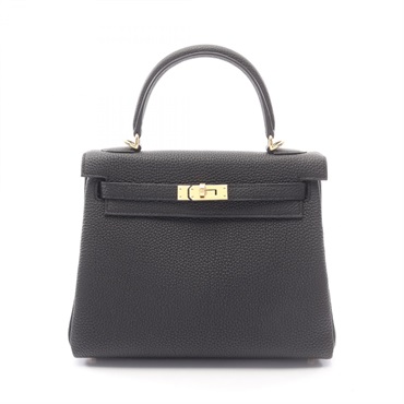 HERMES Kelly 25 inside stitched shoulder Handbag Togo leather Black GHW