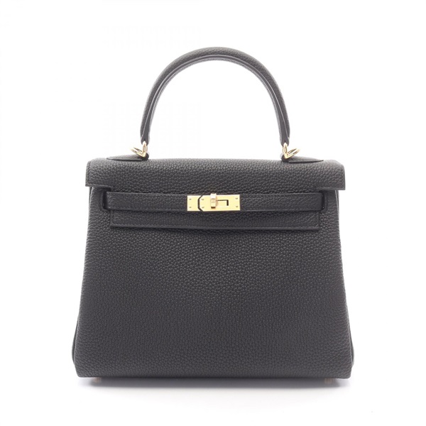 HERMES Kelly 25 inside stitched shoulder Handbag Togo leather Black GHW