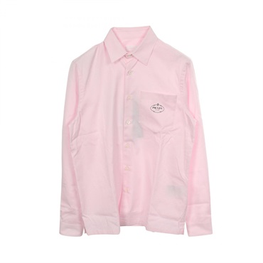 PRADA Embroidered logo Long sleeved Shirt Top#38/15 cotton Pink mens
