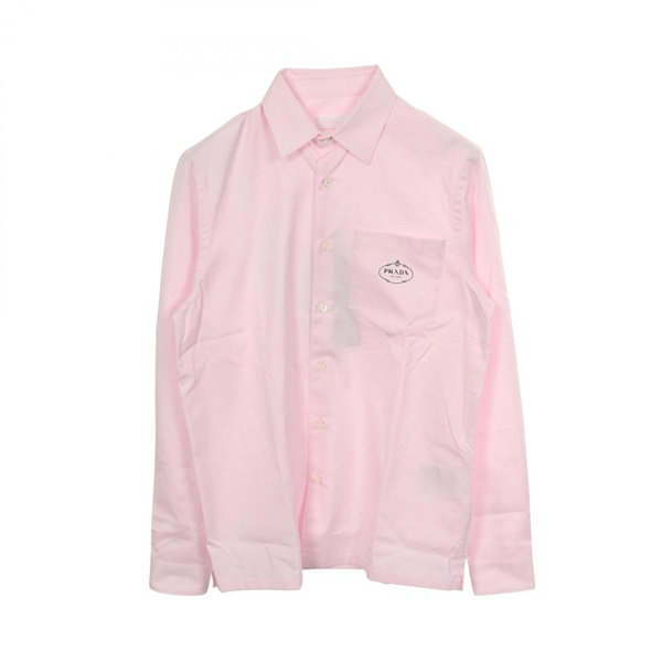 PRADA Embroidered logo Long sleeved Shirt Top#38/15 cotton Pink mens