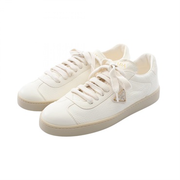 PRADA Triangle logo Sneakers Shoes 1E413N leather Beige Women #37