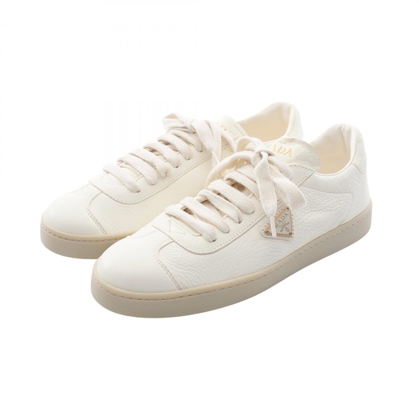 PRADA Triangle logo Sneakers Shoes 1E413N leather Beige Women #37