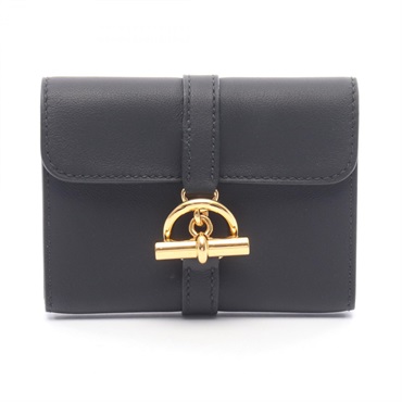 HERMES Glennan Compact coin purse wallet K Swift Black Used GHW