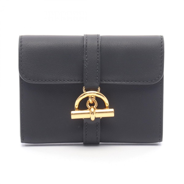 HERMES Glennan Compact coin purse wallet K Swift Black Used GHW