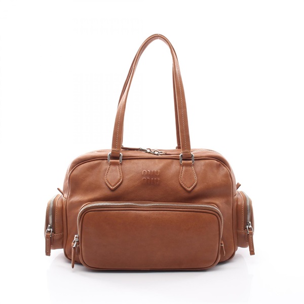 Miu Miu Pocket Top Handle Shoulder Handbag 5BB159 Nappa leather Brown Used Women