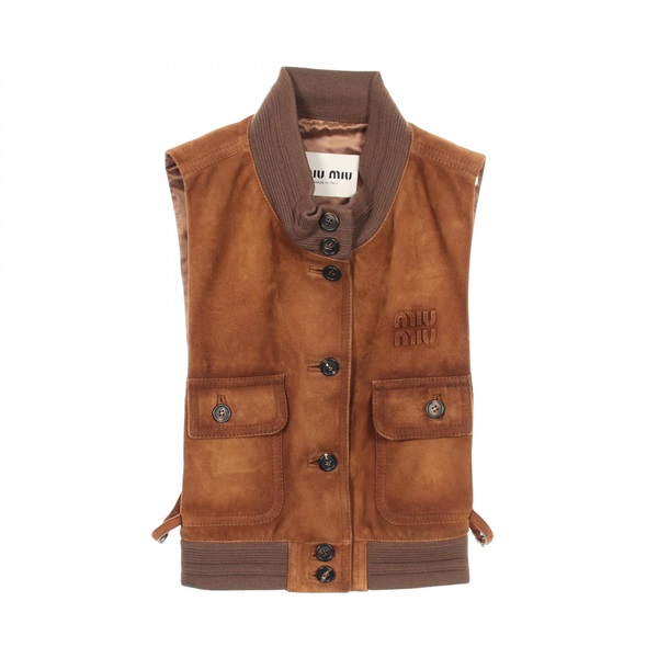 Miu Miu Side-open wax finish Vest Suede Brown #38 Used Women