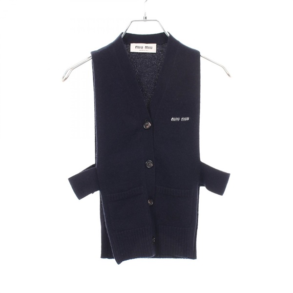 Miu Miu Side open Vest cashmere Navy #36 Used Women