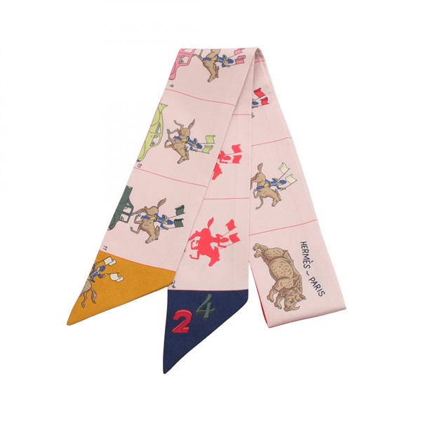 HERMES Twilly HERMES PARADE Ribbon Scarf Silk Pink Brown Multicolor Used Women