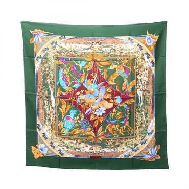 HERMES Carre90 TROPIQUES Scarf Silk Green Multicolor Used Women