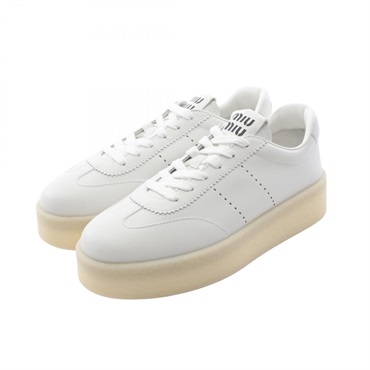 Miu Miu Logo Sneakers Shoes 5E278E leather White Women #39 1/2
