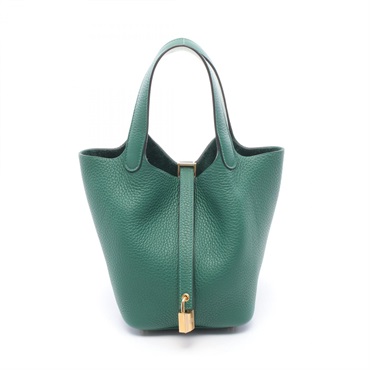 HERMES Picotin Lock Eclat PM Tote Handbag Clemence Swift leather Green GHW K
