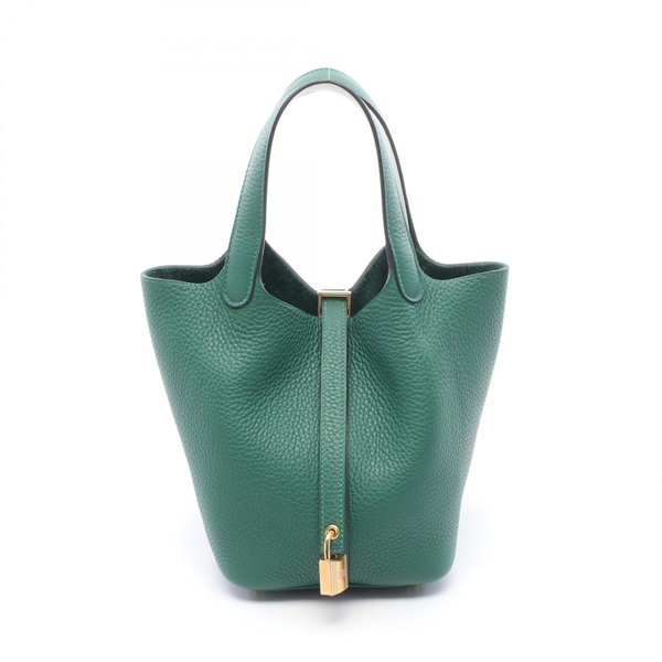 HERMES Picotin Lock Eclat PM Tote Handbag Clemence Swift leather Green GHW K