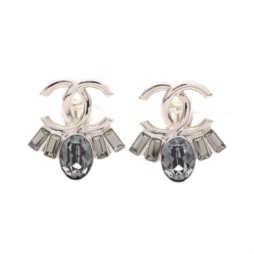 CHANEL COCO Mark clip Earring Stainless Steel crystal Blue Used Women CC