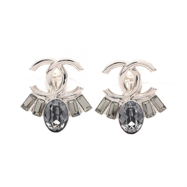 CHANEL COCO Mark clip Earring Stainless Steel crystal Blue Used Women CC