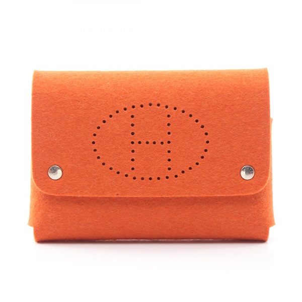 HERMES Etui Cult GM Playing Card Case Pouch bag Felt Orange Used Women SHW