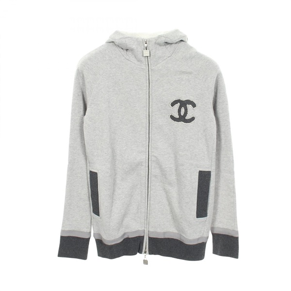 CHANEL COCO Mark Hoodie Tops cotton Gray Used Women size 36