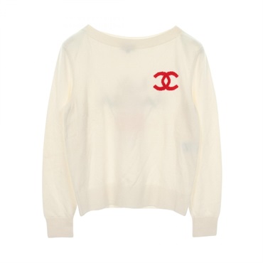 CHANEL LA PAUSA COCO Mark Knitwear Sweater #34 cashmere White Used Women CC