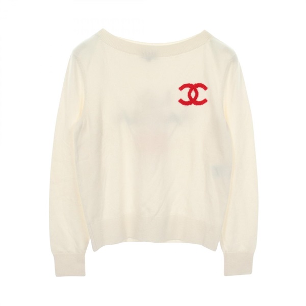 CHANEL LA PAUSA COCO Mark Knitwear Sweater #34 cashmere White Used Women CC