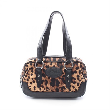 DOLCE & GABBANA Leopard Tote Shoulder Bag canvas leather Brown Black Used Women