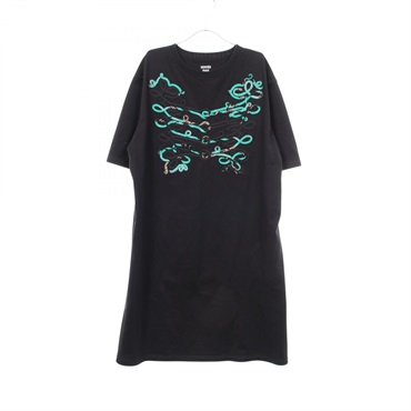 HERMES Silk Short sleeves Dress cotton Black Green Used Women Size 42