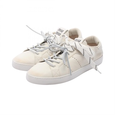 Miu Miu Decorated distressed finish sneakers 5E532E leather White #37 Used Women