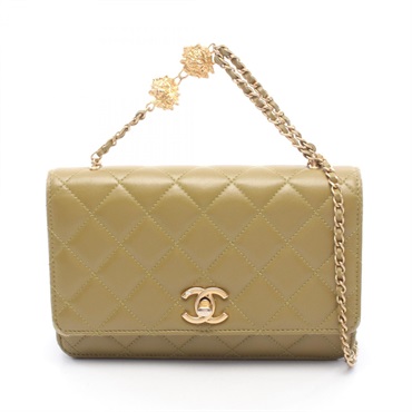 CHANEL Matelasse Chain Shoulder Crossbody Handbag leather Khaki GHW Used CC
